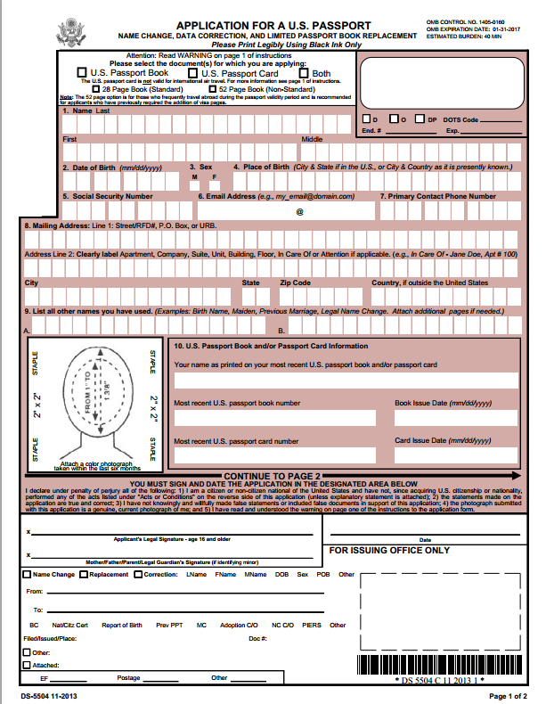 Passport Form DS5504 Passport Info Guide