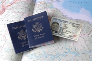 Passport Card and Passport Book on a map